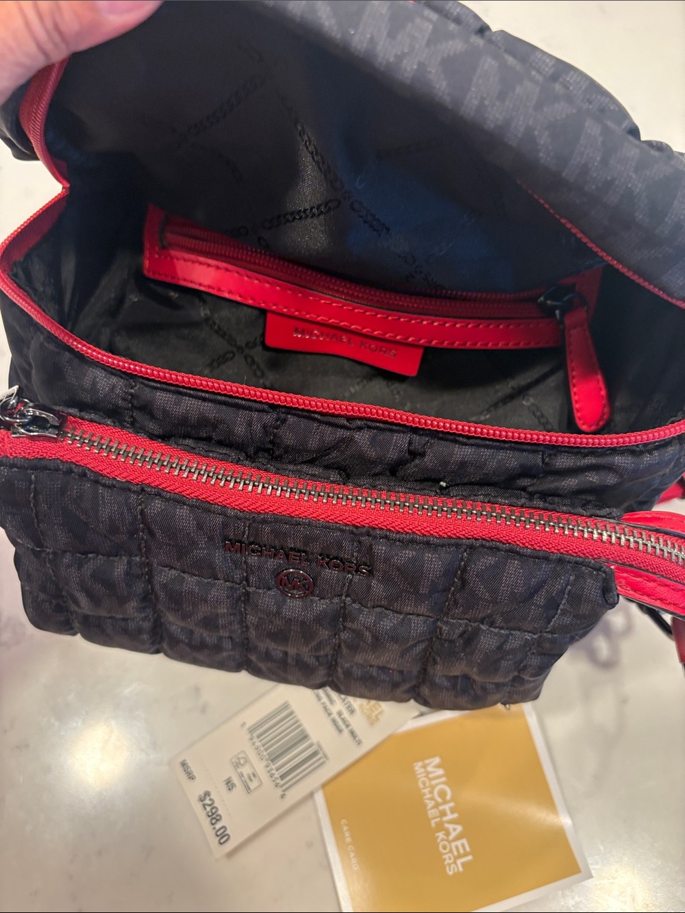 Michael Kors Black Quilted Men’s Belt Bag with Red Accents - Picture 5 of 7
